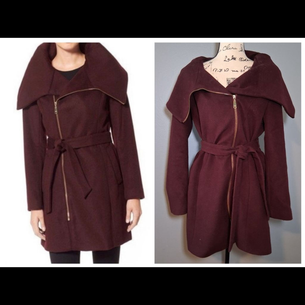 Cole Haan Signature Belted Asymmetrical Zip Pea Coat